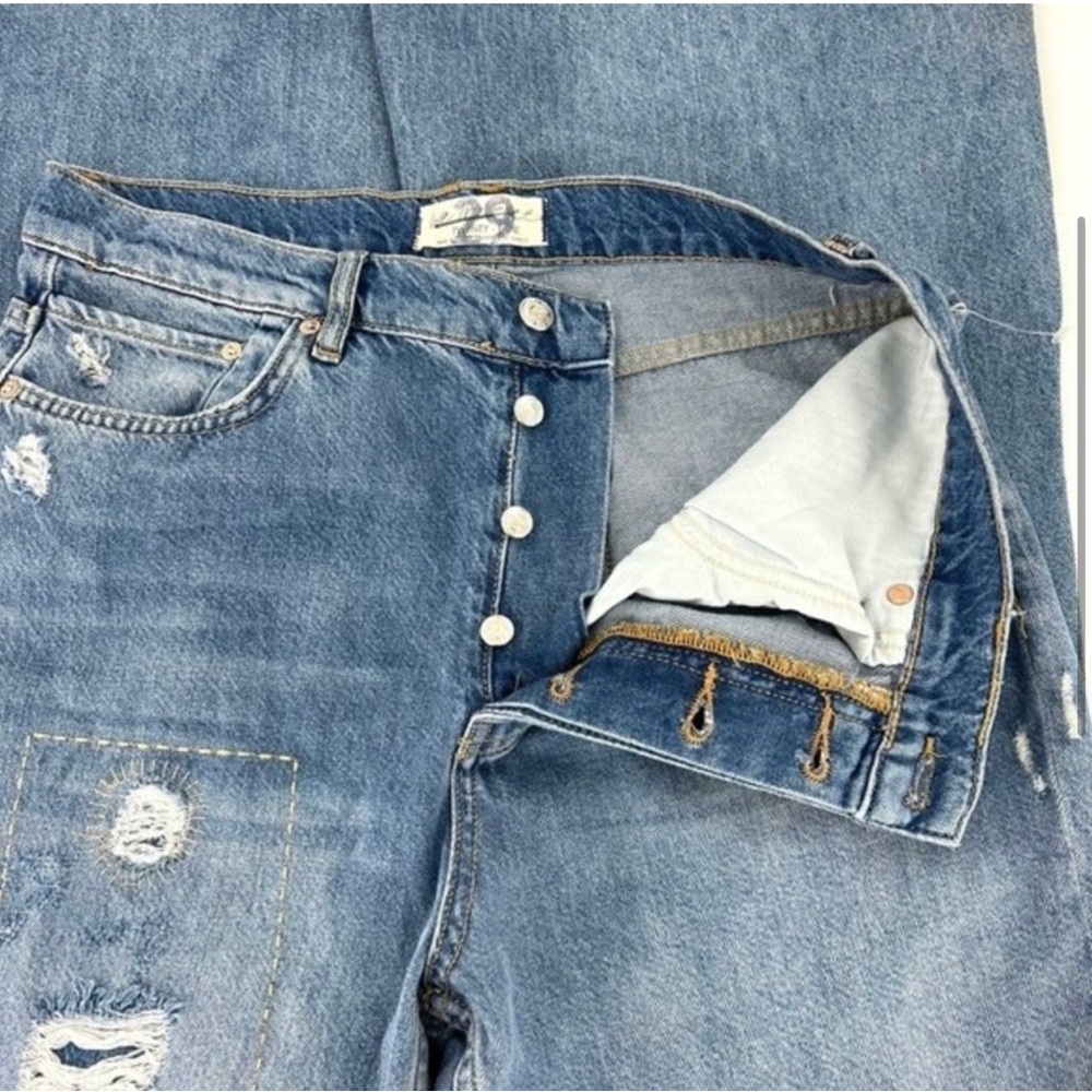 Free People Distressed Patchwork Button Fly Boho … - image 3